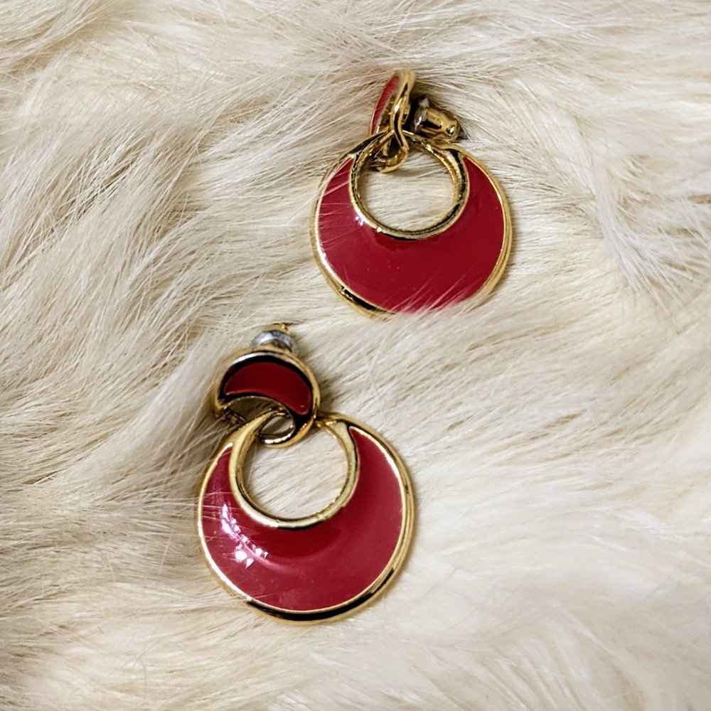 Festive Gold & Red Holiday Earrings